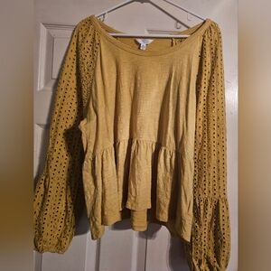 Yellow Eyelet Sleeve Blouse